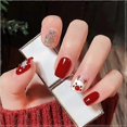 thumbnail image 1 of 24Pcs Christmas Press on Nails Short Square, French Tips Glossy Red False Nails Glitter Glue on Nails with Cute Elk Designs, Removable Stick on Nails, 1 of 5
