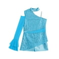 thumbnail image 4 of TiaoBug Big Girls' Sequins Peplum Top One Shoulder Long Sleeve Gymnastics Leotard Hip Hop Jazz Dance Bodysuit Light Blue 10, 4 of 6