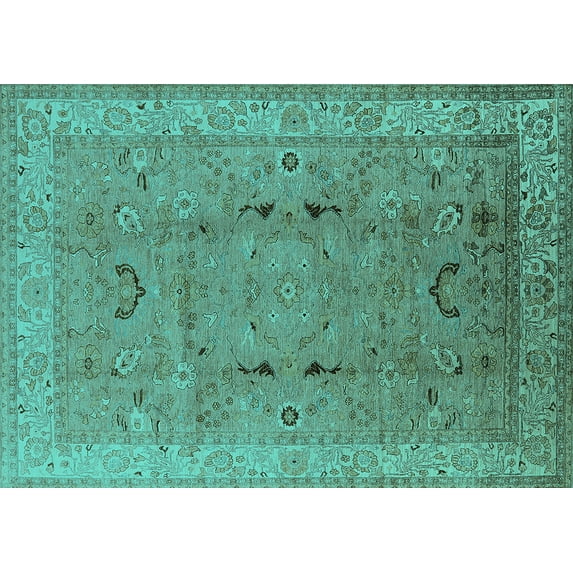 Ahgly Company Indoor Rectangle Oriental Turquoise Blue Traditional Area Rugs, 4' x 6'