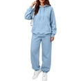 thumbnail image 3 of Trgacdwlo Womens Sweatsuits 2 Piece Set Tracksuit Plain Hoodie with Cuffed Jogger Sweatpants Fall Winter Matching Sweat Set Light Blue M, 3 of 6