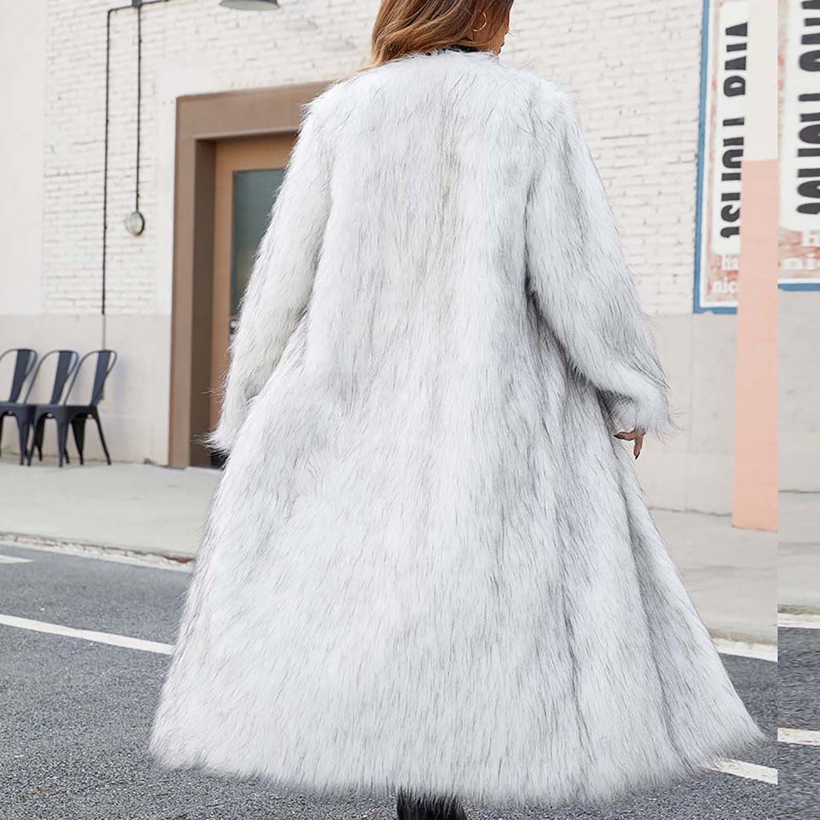 Meichang Long Faux Fur Coats for Women Open Front Cardigan Fleece