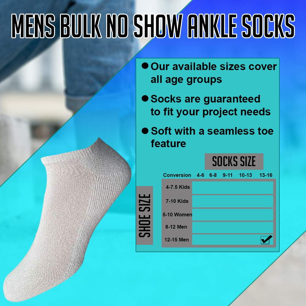 Yacht & Smith Mens Wholesale Bulk No Show Ankle Socks, Big And Tall Cotton Sport Athletic Sock Size 13-16