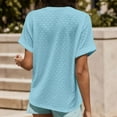 thumbnail image 4 of MIXUE Womens Summer Tops Summer Solid Color V Neck Button Down Short Sleeve Stylish Jacquard Loose Fit Casual Fashion Pullover T Shirts Sportwear,Blue,XL, 4 of 6