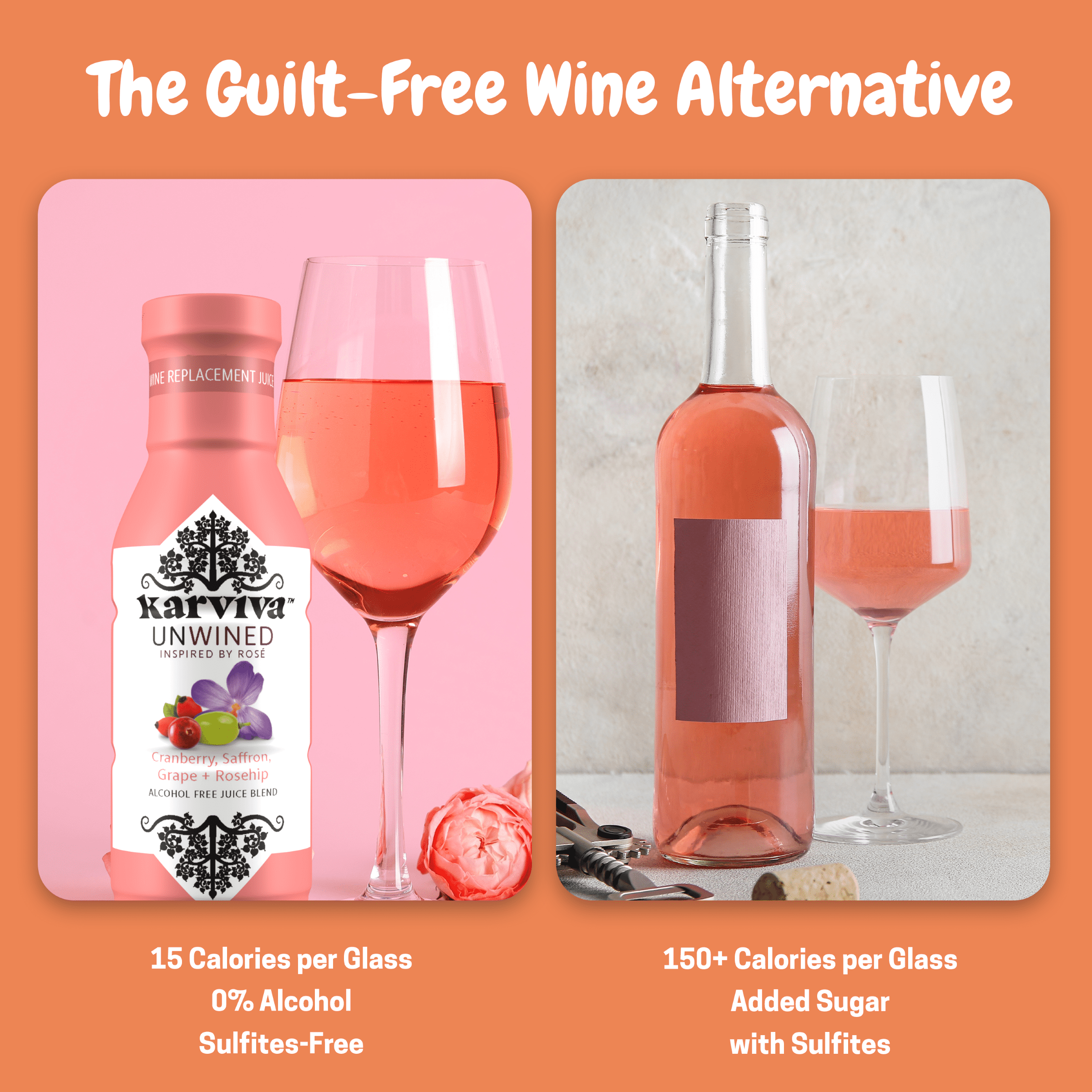 Karviva Organic Non-Alcoholic Wine, Malbec & Rosé Alternatives, 12 Fl oz, 4-Pack, Sulfite Free, Low-Sugar