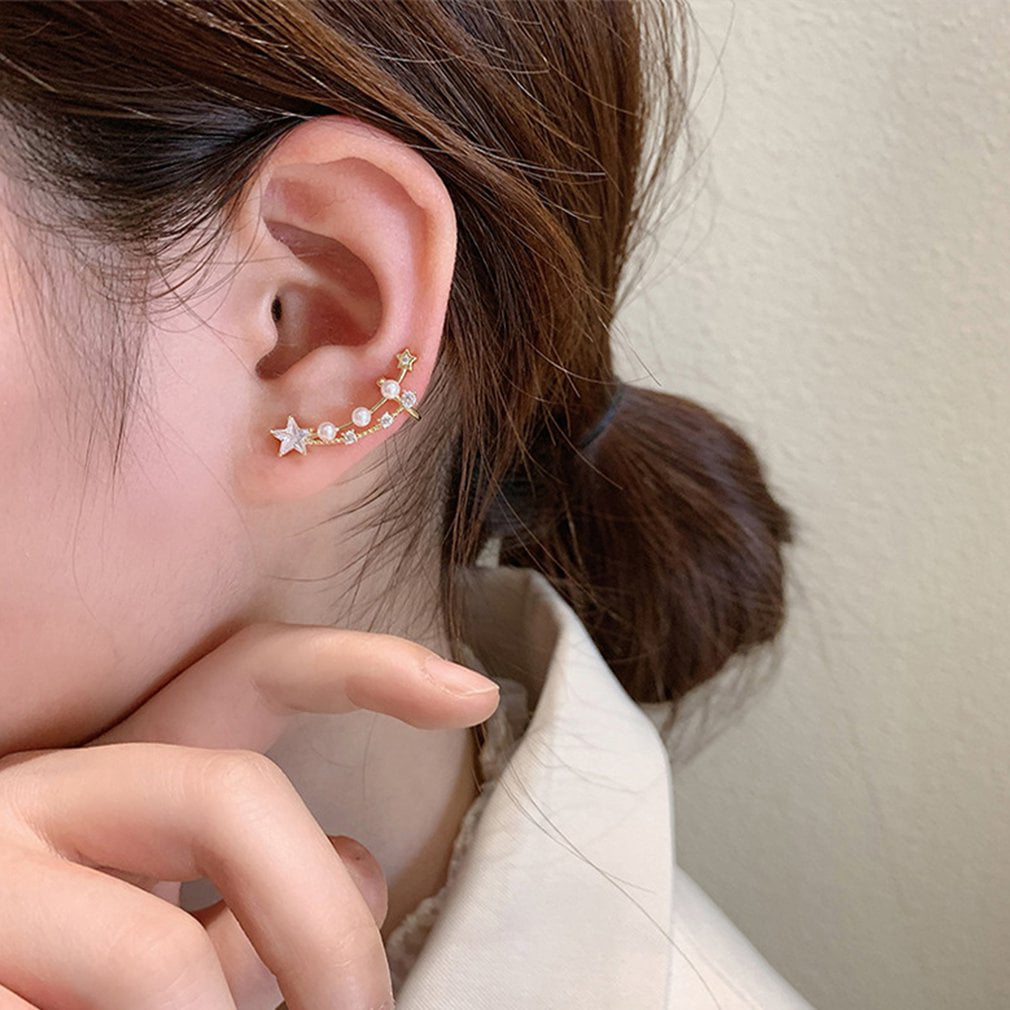 Asymmetric Zircon Women Ear Climber Wrap Stud Clip Earrings Designer Jewelry 