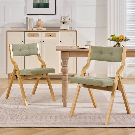 BaseBeauty Folding Chairs with Cushion, Wooden Padded Foldable Chair 2 Pack, Portable and Assembled Seat for Guests Kitchen Office Wedding and Party, Green