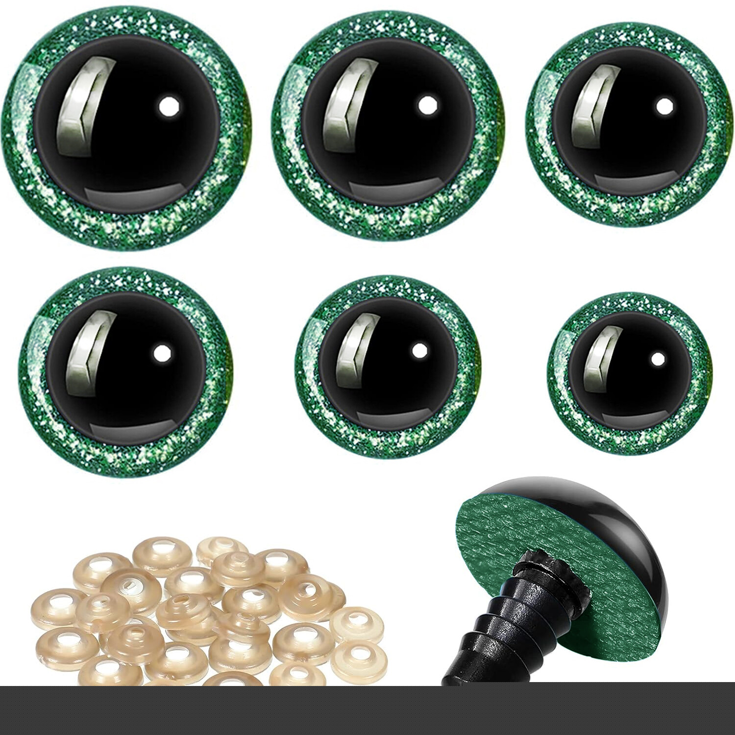 Dark Green, variant on 60 Pcs Large Safety Eyes Stuffed Animals Eyes Plastic 16-30 mm Craft Crochet Accessories for DIY of Puppet Bear Doll, Making Sewing Supplies, 6 Sizes