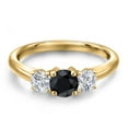 thumbnail image 3 of Gem Stone King 18K Yellow Gold Plated Silver Black Sapphire and Lab Grown Diamond Engagement Ring for Women | 1.23 Cttw | Round 5MM | Gemstone September Birthstone | Size 7, 3 of 6
