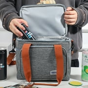 Insulated Lunch Bag for Women Men Double Deck Lunch Box, Reusable Leakproof Lunch Box Cooler Tote Bag for Work Picnic School or Travel, Double Compartment (Grey,15L )