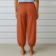 thumbnail image 4 of Tianiyouqing Linen Womens Capri Pants Petite Length Elastic Waist Drawstring Comfy Gauchos Pants Breathable High Waisted Wide Leg Button Harem Pants OrangeS, 4 of 6