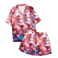 thumbnail image 4 of Teen Girls Silk Pajamas Heart Print Short Sleeve Button Down Sleepwear with Shorts Summer Outfits for Girls Pajamas Size 12-13 Years, 4 of 4