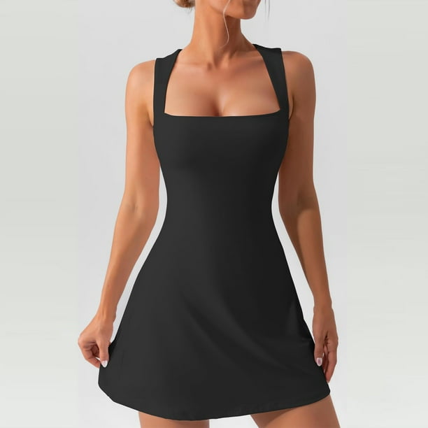 Mejor Belleza Womens Spaghetti Strap Tennis Dress with Shorts Workout Side Slit Active Golf Dresses,Women's Activewear Dresses
