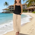 thumbnail image 2 of XXWXYD Cotton Linen Sets for Girls 2 Piece Outfits Spaghetti Strap Tank Tops Matching Wide Leg Pants Kids Summer Casual Linen Set, 2 of 5