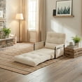 thumbnail image 3 of ALAULM Modern Single-Seater Folding Sofa Bed Convertible Sleeper Couch with Pillows, Storage Side, Versatile Floor Couch for Living Room Bedroom, Off-White, 3 of 11