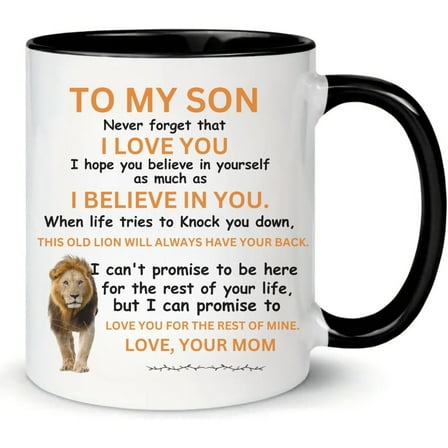 MissDaisy-Gift To My Son Mugs - Lion Mug To My Son From Dad/Mom, Never Forget That I Love You Mug, Birthday, Christmas, Xmas, Birthday, Father's Day Coffee Tea Cup 11oz