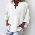 thumbnail image 2 of JINMGG Fall Tops for Women Women's Fashion Solid Color Tops Long Sleeved Loose Cotton and Linen Loose Shirt Blouse V-Neck Casual Tops White S, 2 of 6