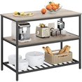 thumbnail image 1 of VASAGLE Kitchen Island with 3 Shelves, 47.2 Inches Kitchen Shelf with Large Worktop, Stable Steel Structure, Industrial, Easy to Assemble, Greige and Black, 1 of 6