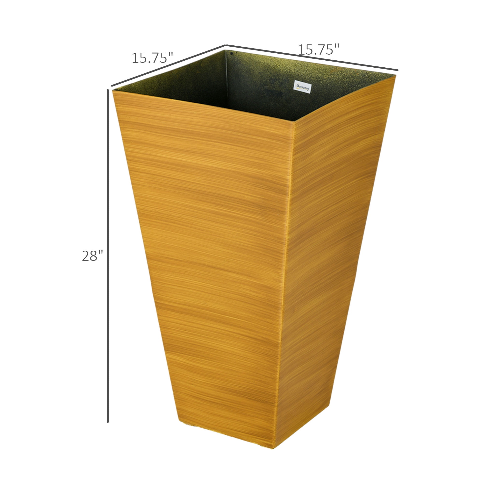Garden Pots Outsunny 28" Tall Outdoor Planters, Set of 3 Large Taper Planters with Drainage Holes and Plug, Faux Wood Plastic Flower Pots for Outdoor, Indoor, Garden, Patio, Tan,Outdoor Garden Plant