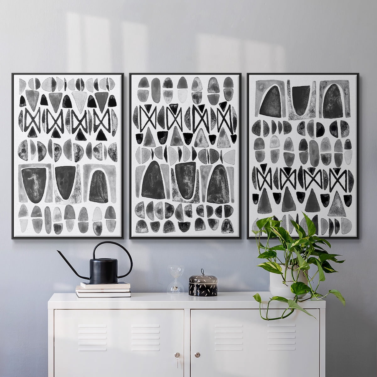 Grey Arches I - Framed Premium Gallery Wrapped Canvas L Frame 3 Piece Set - Ready to Hang