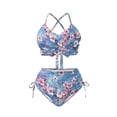 thumbnail image 4 of Xoenoiee Cherry Blossom Oil Painting Print Women's Bikini Sets Two Piece Swimsuit V Neck Bathing Suit Halter Back Self Tie Swimwear High Rise Bottom, S, 4 of 7