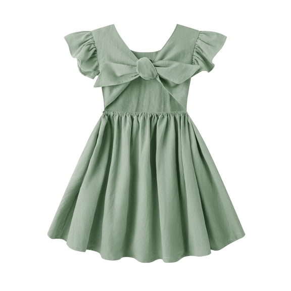 Vestido Dutebare para niñas pequeñas, algodón y lino, con volantes, verde 130