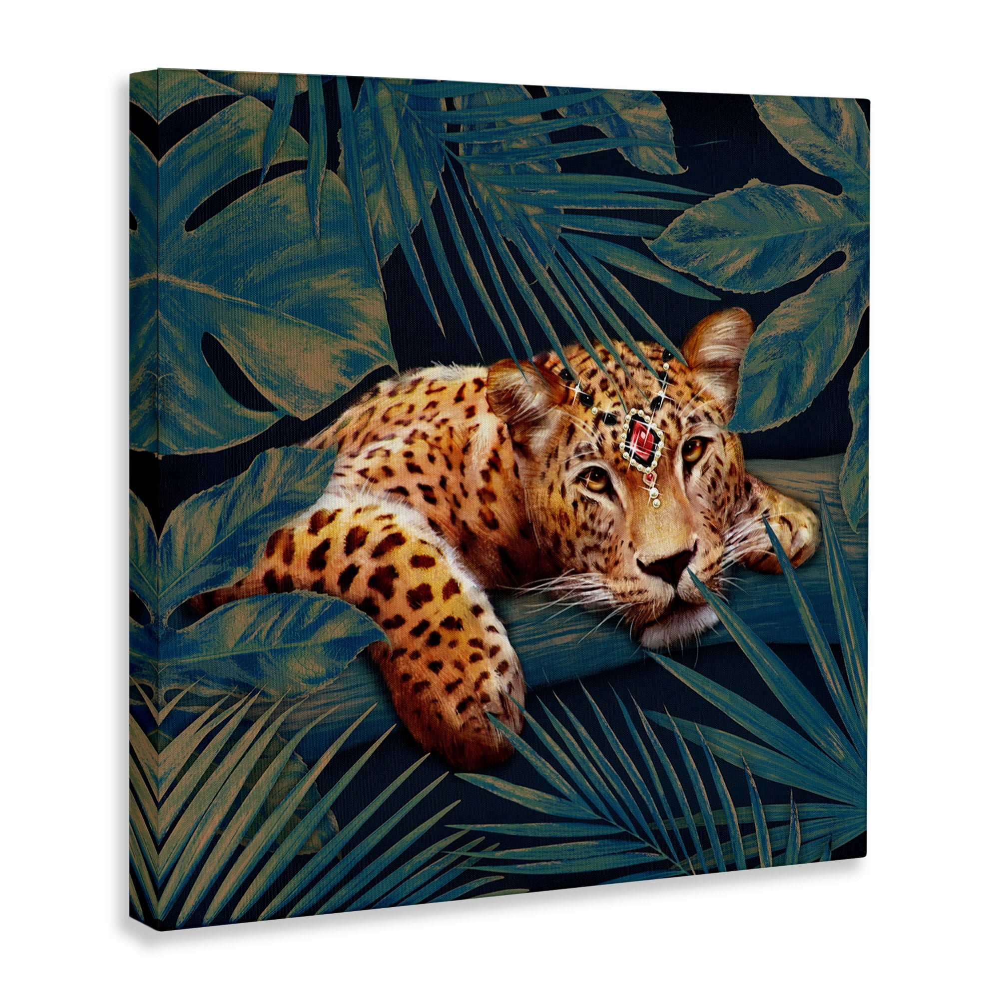 Stupell Industries Tropical Leopard Glitz Gem Safari Cat Jungle Plants, 30 x 30, Design by Ziwei Li