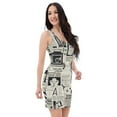 thumbnail image 4 of Women's Handmade All-Over Printed Bodycon Dress – Sleeveless, Black  White Newspaper Design, Street Partywear, Sizes XS-XL, 4 of 4