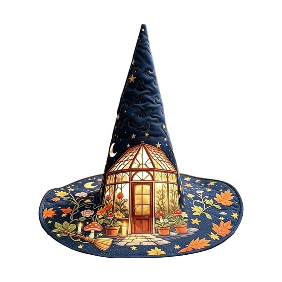 Halloween Print Halloween Witch Hat for Women Halloween Print Quilted Pointed Tall Wide Brim Costume Wizard Cap Cosplay Party