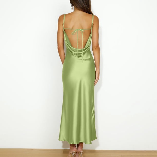 Women's Backless Satin Midi Dress Beach Wedding Guest Dress Resort Vacation Elegance Adjustable Spaghetti Strap Cowl Neck Tie Back Ruched Bodycon Summer Dress Light Green M - Walmart.ca Women's Backless Satin Midi Dress Beach Wedding Guest Dress Resort Vacation Elegance Adjustable Spaghetti Strap Cowl Neck Tie Back Ruched Bodycon Summer Dress Light Green M - Walmart.ca