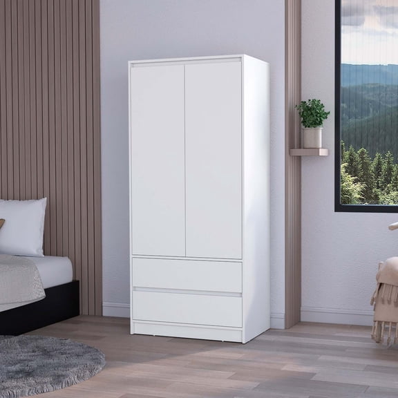 FM FURNITURE Avra 2 Drawers Armoire, 2-Door, Hanging Rod