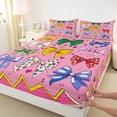 thumbnail image 3 of Manfei Girls Bow Bowtie Bed Sheets,Bow Knot Ribbon King Sheets,Multicolor Heart Print Sheet Set For Princess,Ultra Soft Home Decor,4pcs, 3 of 7