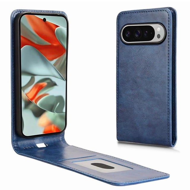 Folio Phone Case for Google Pixel 9 Magnetic Kickstand Cover with Camera Protection Blue