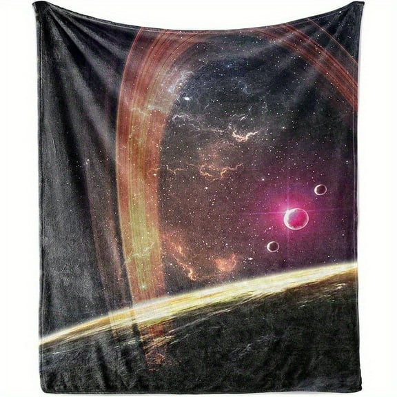 besonne Galaxy Throw Blanket Deep Space Planets Over Nebula Dust Stars and Halo Ring Science Fiction Art Flannel Fleece Accent Piece Soft Couch Cover for Adults 70 x 90 Dark Grey Magenta blanket 280g