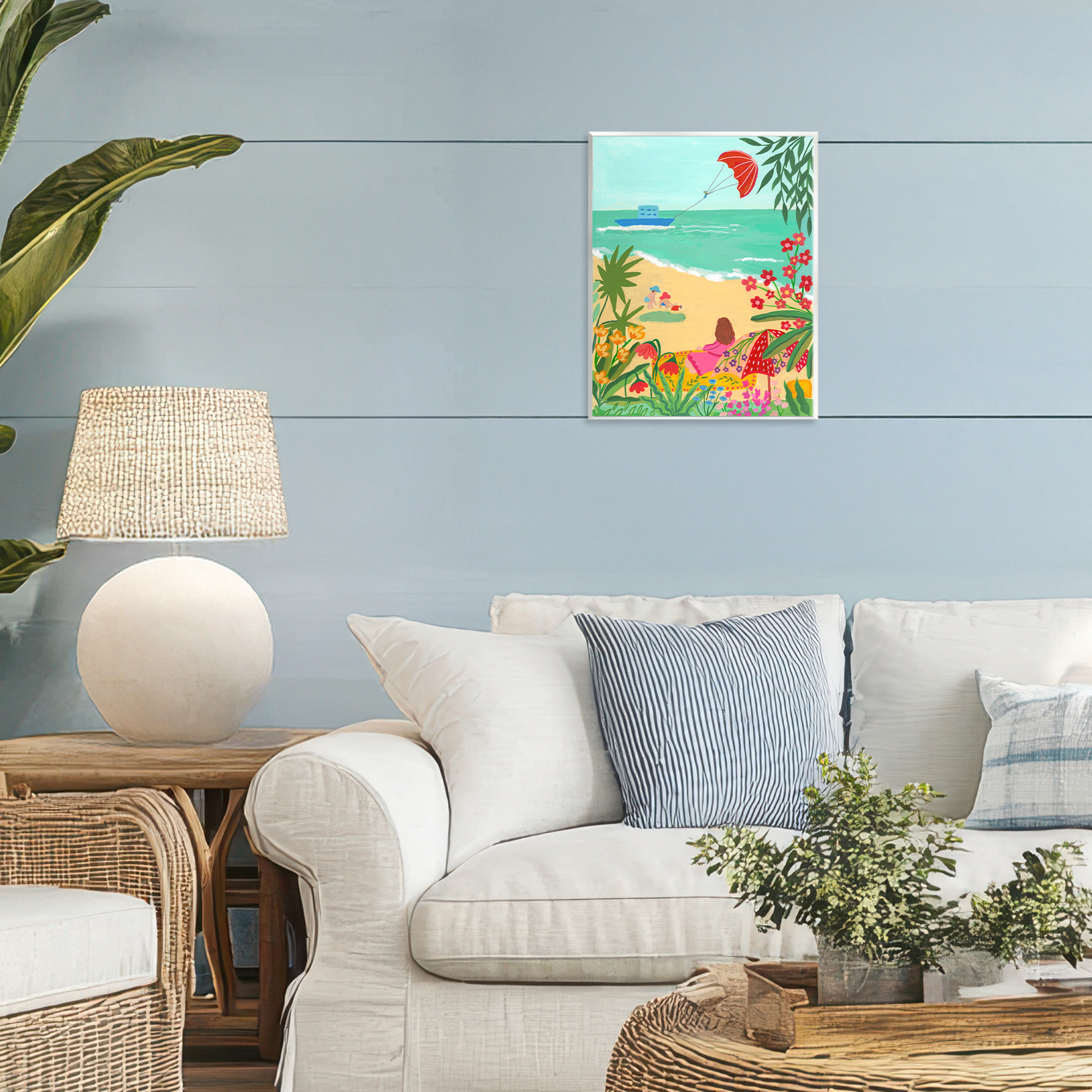 Beach And Flowers View Wall Plaque Art, design by Nabeela Rumi