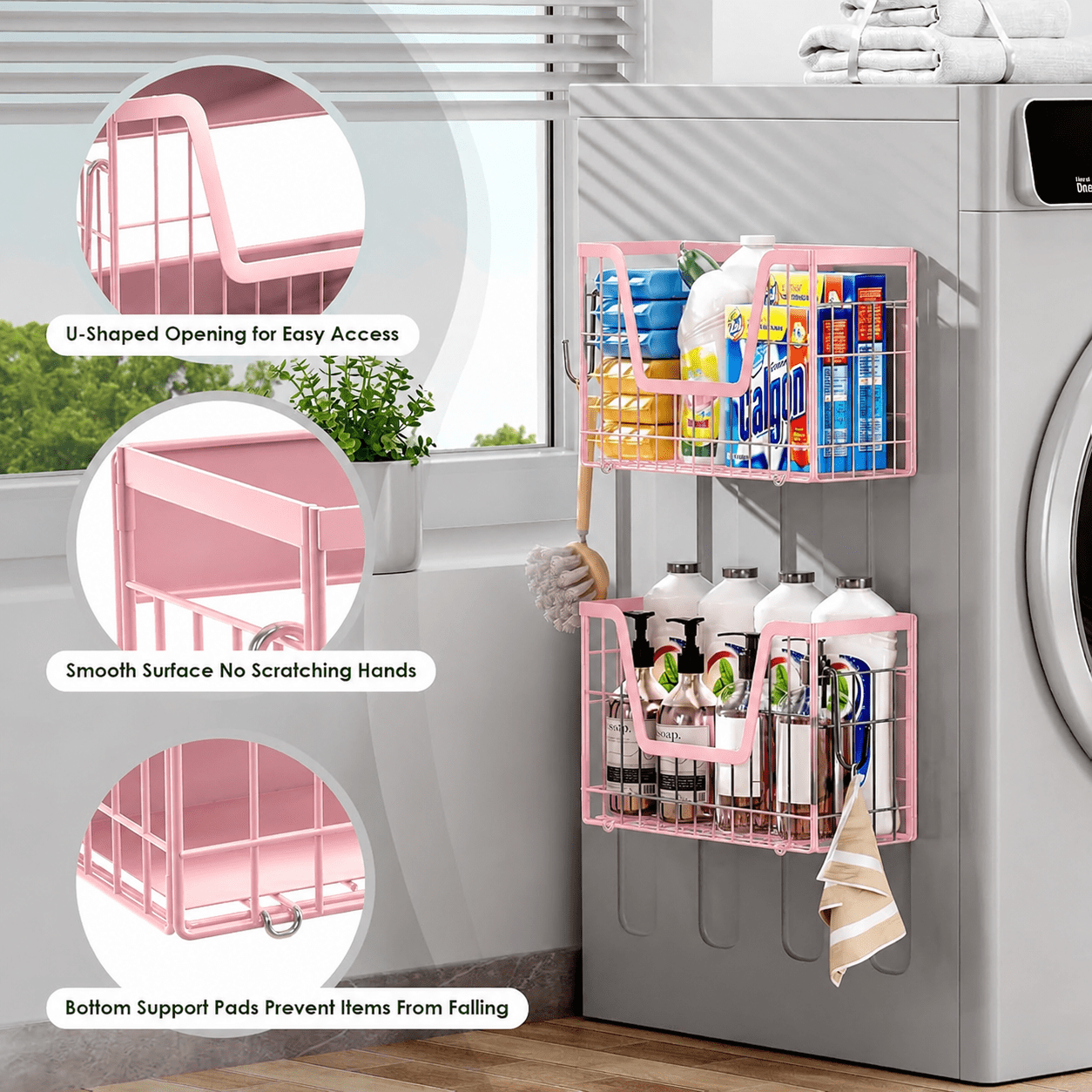 Pink Magnetic Shelf for Fridge, Fruit Potato and Onion Storage Bins, Magnetic Spice Rack Shelves for Side of Refrigerator, Fruit Basket Magnetic Fridge Shelf Kitchen Pantry Storage Organizer