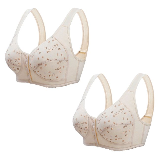 ameIAEA 2 Pcs Women Front Closure Bras Push Up Button Bra Full Coverage No Underwire Everyday Bra
