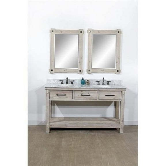 InFurniture WK8460-CW TOP 60 in. Rustic Solid Fir Double Sink Vanity With Carrara White Marble Top-No Faucet