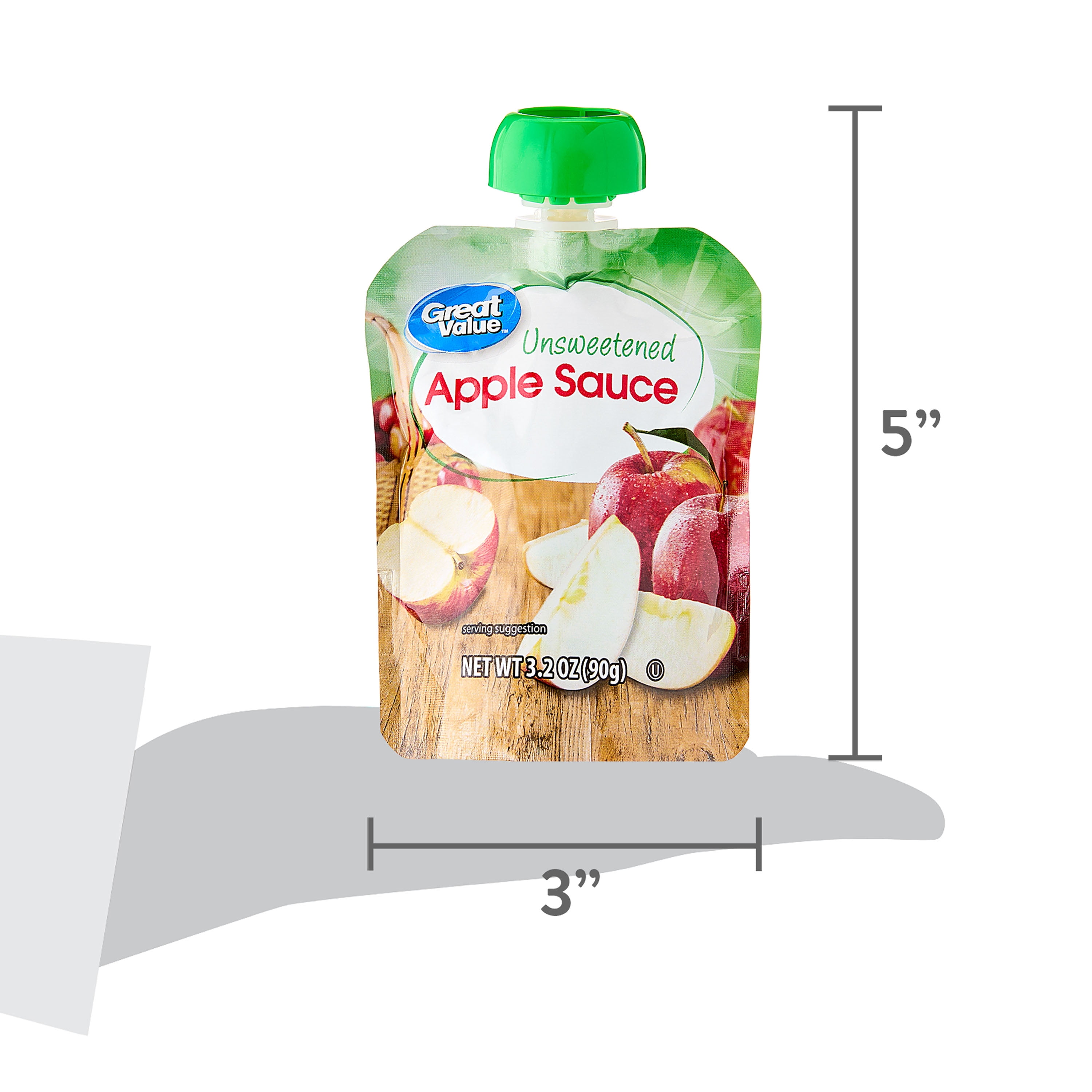 Great Value Unsweetened Apple Sauce Pouches, 3.2 oz Pouch, 50 Count
