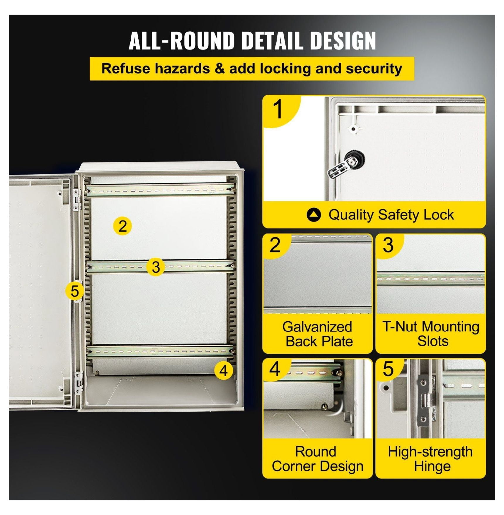 NEMA 4X Enclosure Fiberglass Electrical Box 24x16x9", IP66 Waterproof Outdoor Junction Box with Mounting Plate, 60x40x23cm, Indoor/Outdoor Electrical Cabinet