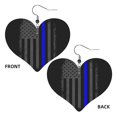thumbnail image 2 of Retro Thin Blue Line Flag Leather Heart Earrings Dangle For Women Love Earrings Lightweight, 2 of 6
