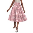 thumbnail image 6 of Women’s High Waist Floral Print Maxi Skirt with Elastic Waistband and Drawstring Bohemian Style A-Line Long Skirt for Casual Wear Light pink M, 6 of 6