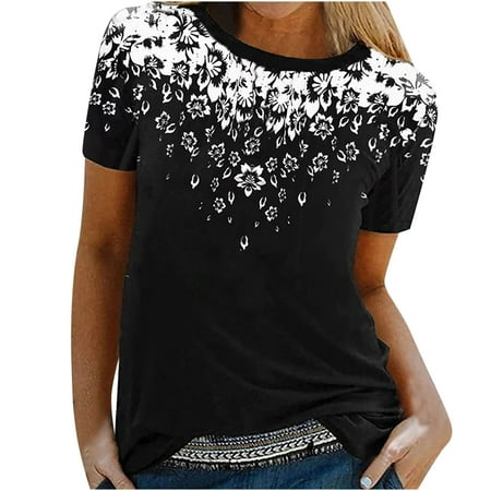 

Crop Tops for Women Sequin Tops for Women Fashion Women s Summer Round-Neck Short Sleeve Print Casual T-shirt Blouse High Top Women Plus Size Tops for Women Clearance 2022 Maternity Tops Black XL