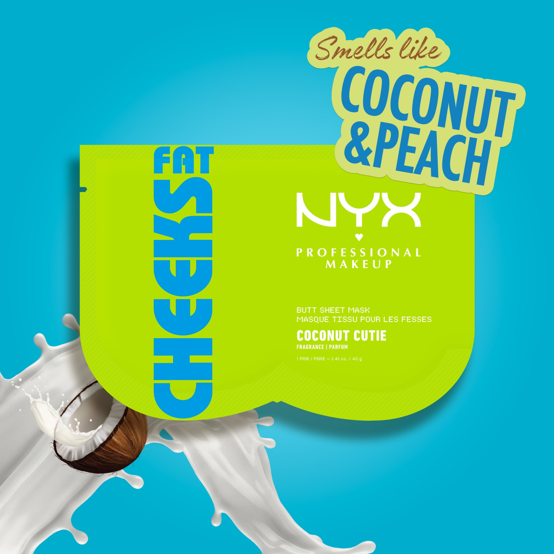 NYX Professional Makeup Fat Oil Fat Cheeks Butt Mask, Coconut Cutie, 1.36 fl oz