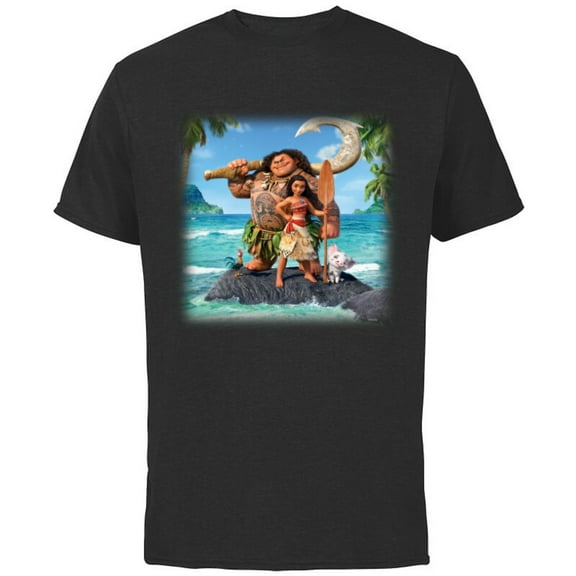 Disney Moana Maui Heihei and Pua Tropical Ocean Heroes - Short Sleeve Cotton T-Shirt for Adults - Customized-Black