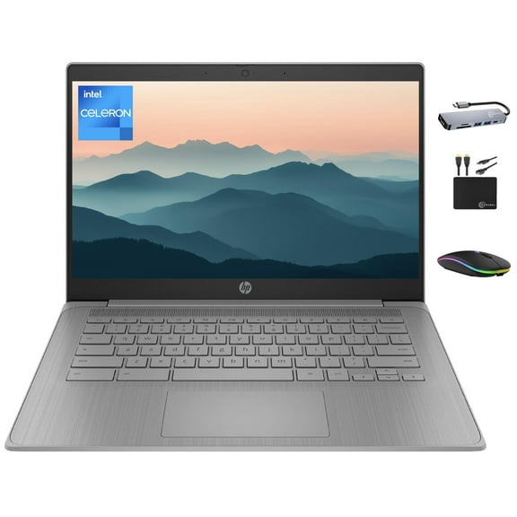 HP Chromebook 2025 Premium 14" HD Laptop Computer Light Slim Business, 4-Core Intel Processor, 4GB RAM, 192GB Storage (64GB eMMC 128GB Card), WiFi, Webcam, Long Battery, Chrome OS MarxsolAccessory