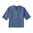 thumbnail image 1 of Linen Shirts Girl 3/4 Sleeve V Neck Blouses Buttons Loose Fit T Shirts Solid Color Summer Holiday Tops Clothes, 1 of 7