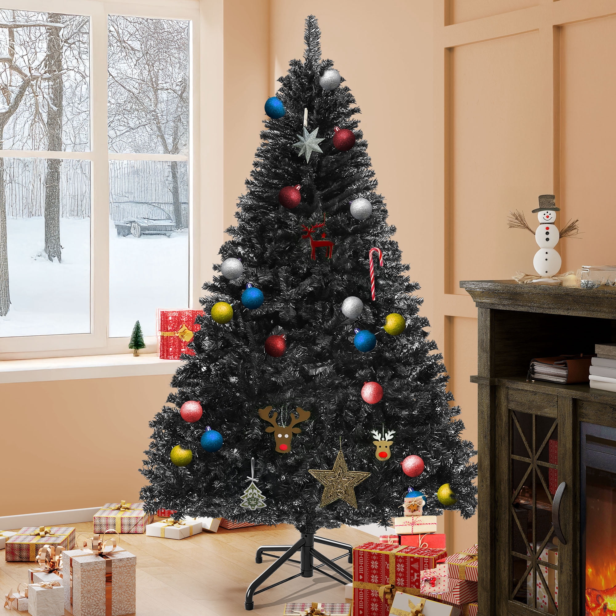 Uforic 6ft Halloween Artificial Christmas Tree with 818 Branch Tips & Foldable Base, Black