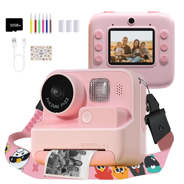 Cámara Instantánea para Niños 48MP - Imprime Fotos al Instante, Video 1080P, Tarjeta TF 32GB Incluida, Regalo para Niños 3-12 Años (Rosa)