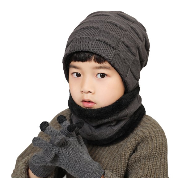 QUOTAY Hats and Gloves for Kids Set with Scarf for Kids 3 Boys Hat Scarves Gloves for Toddler Children Winter Warm Knit Set Grey,2-8 Years