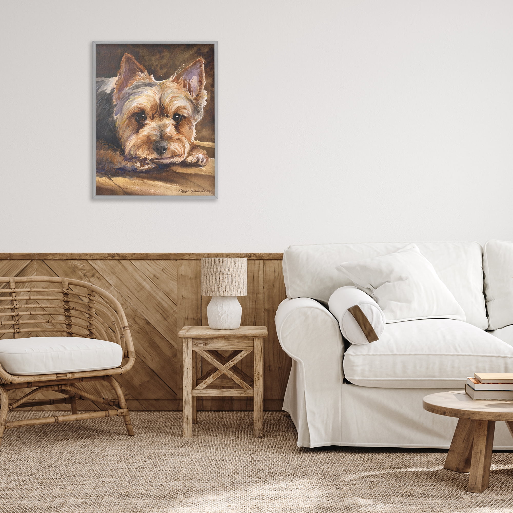 Stupell Industries Yorkshire Terrier Portrait Gray Framed Giclee Art, design by George Dyachenko